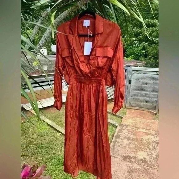 Misa Los Angeles Dresses & Skirts - NWT Misa Blair Sash Tie Midi Trench Shirt Dress Burnt Rust Orange New Size Small